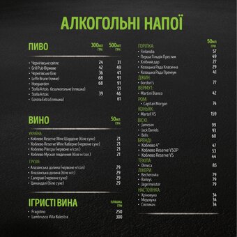 Menu of the grill pub restaurant in dnipro 1