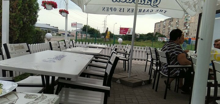 The atmosphere in the black and white cafe