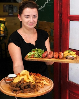 Irish pub Kork in Lviv. Stock.