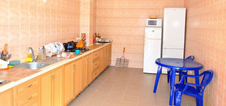 Shared kitchen at the Iceberg Hotel in the Iron Port. Book rooms on the Black Sea at a discount.