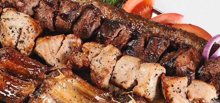 Discounts at the park grill restaurant. shashlik promotions in the restaurant. discounted meat1