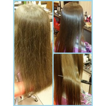 Hair restoration with keratin in the OverAge beauty salon in Kiev. Sign up to a hairdresser for a discount.