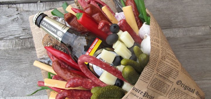 Bouquets for men with beer "Fruits & Flowers Market" in the Dnieper. Buy at a discount.